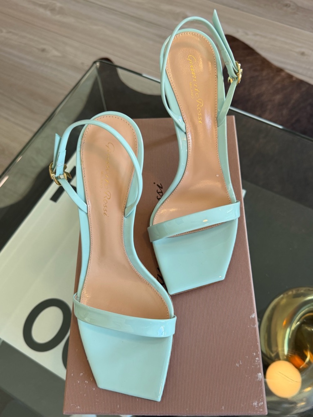 Gianvito Rossi Vernice Patent Ribbon Bora Slingback Stiletto Sandals in Mint 38 - Picture 12 of 15